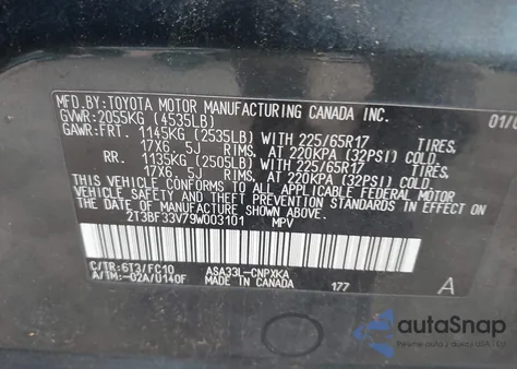 2009 Toyota Rav4 из США, поврежденный, VIN 2T3BF33V79W003101